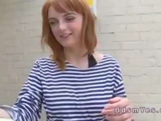 Tall Busty young lady Toying Redhead Sub