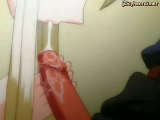 Anime blonde doing blowjob and rubbing a dick